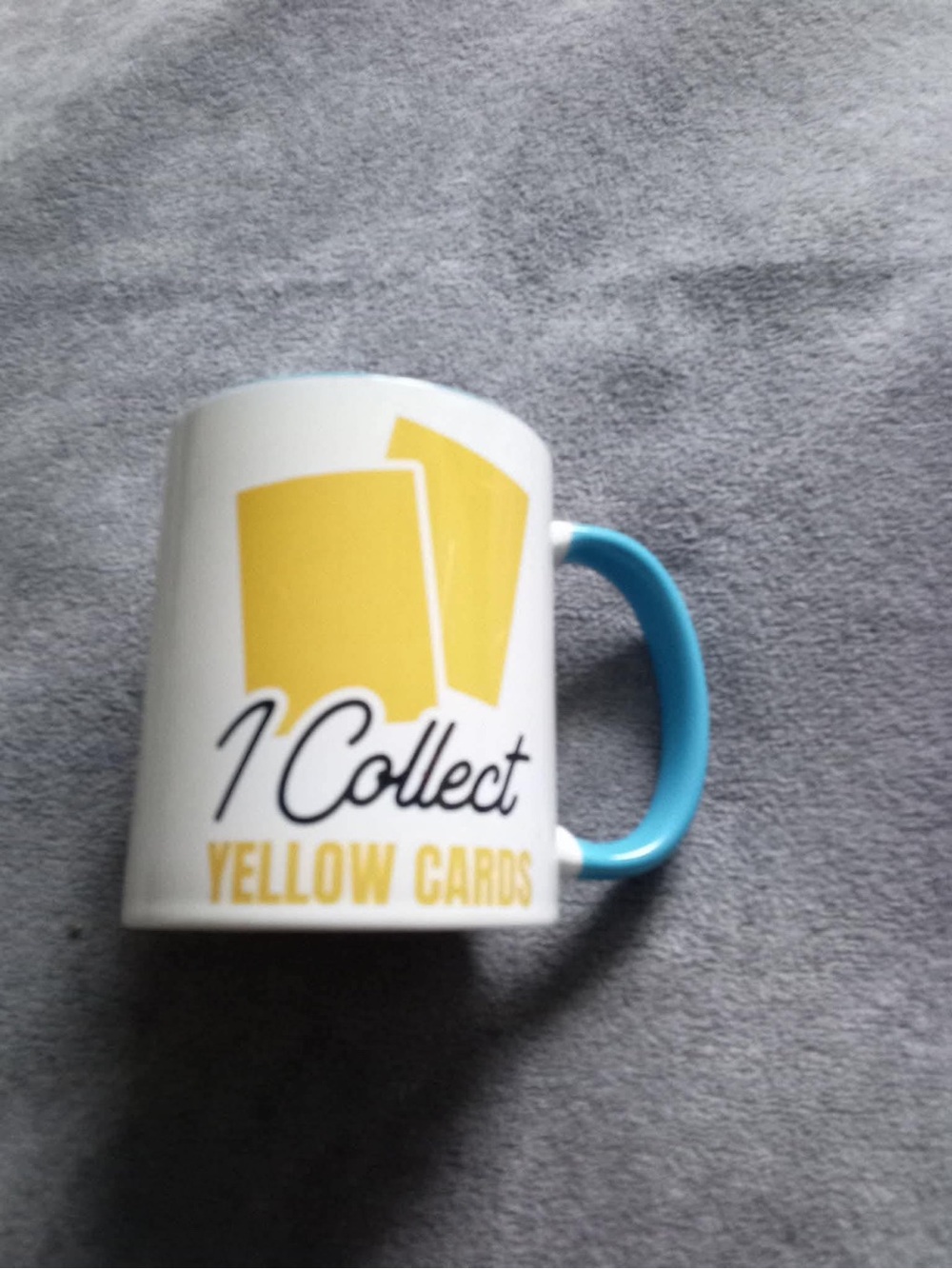 I Collect Yellow Cards Ceramic Mug with Blue Handle